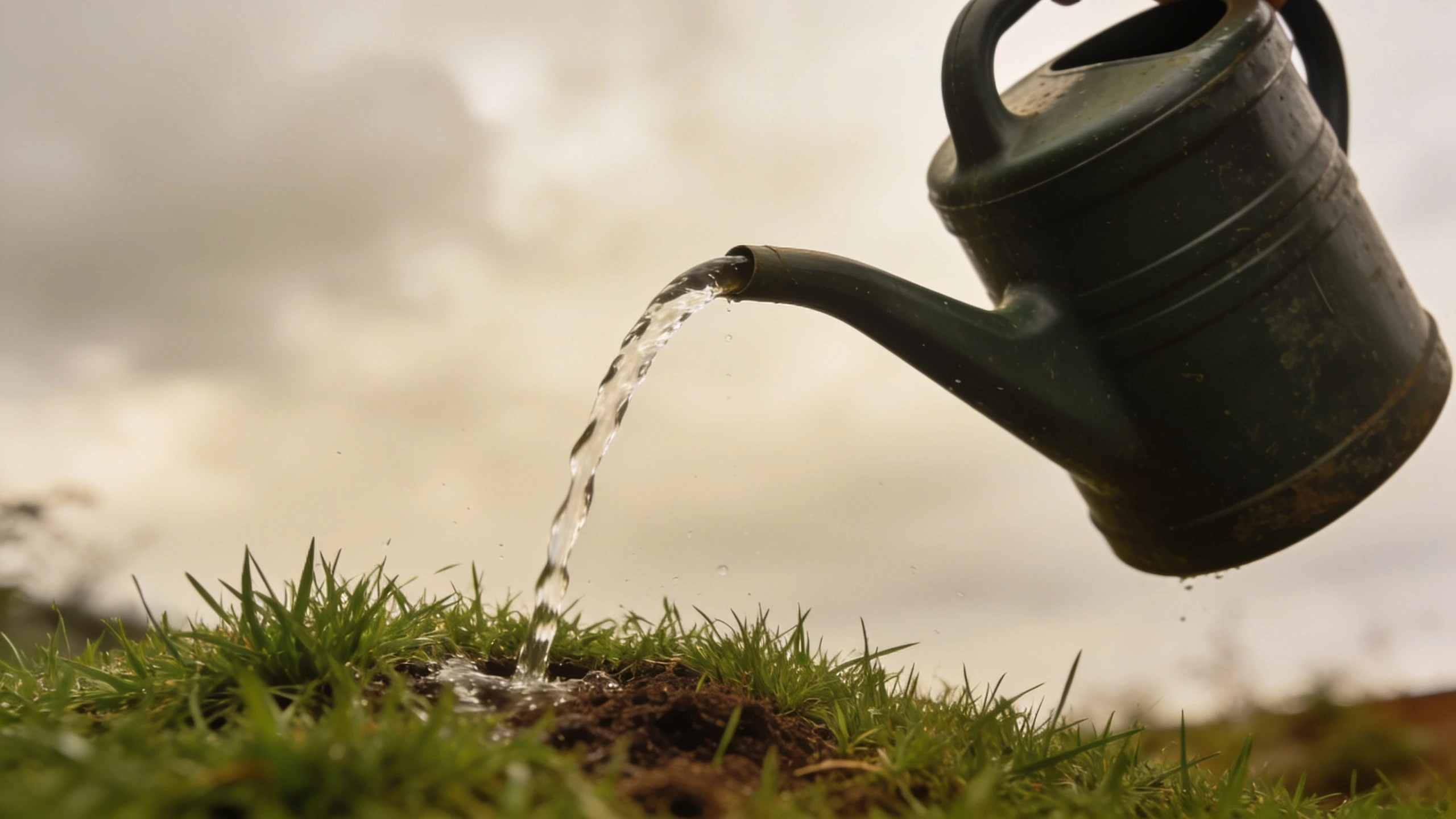 Dilution within a few minutes prevents most of the damage Watering can pouring plain water onto a small patch of lawn to dilute a fresh urine spot