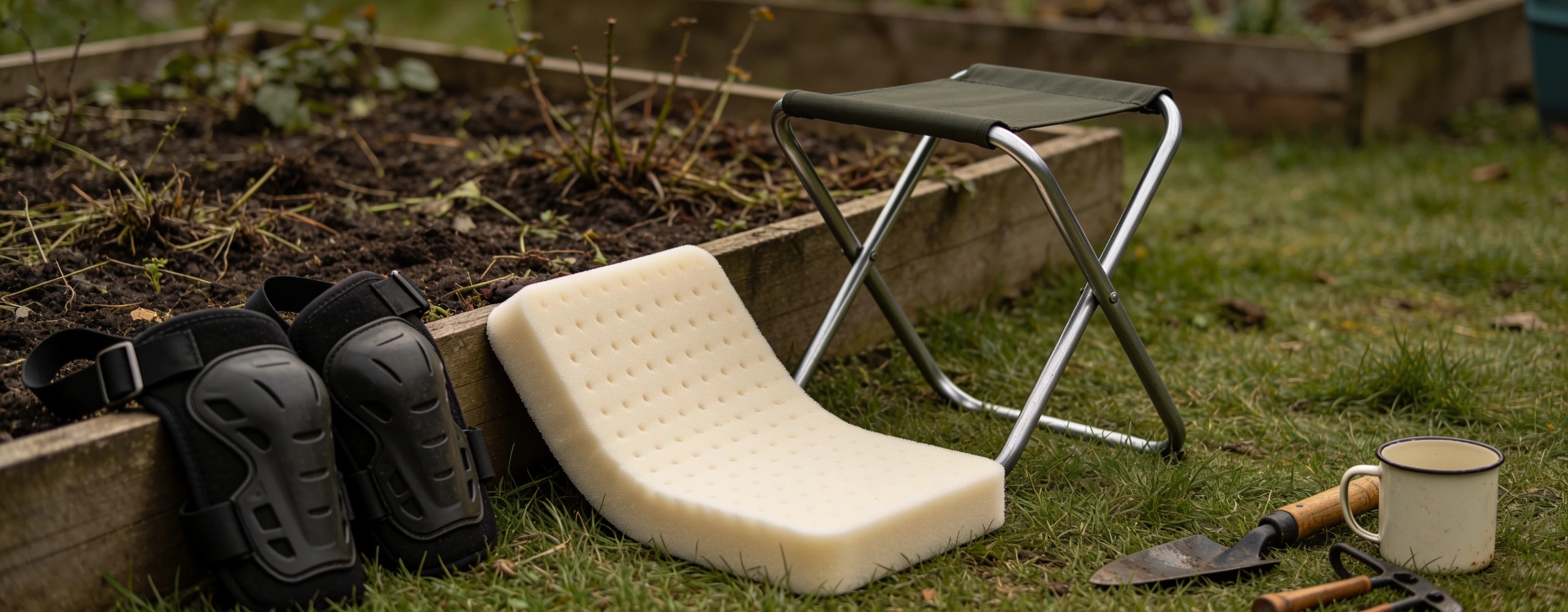 Metal frame kneeler seat, a thick foam kneeling pad and a low rolling seat