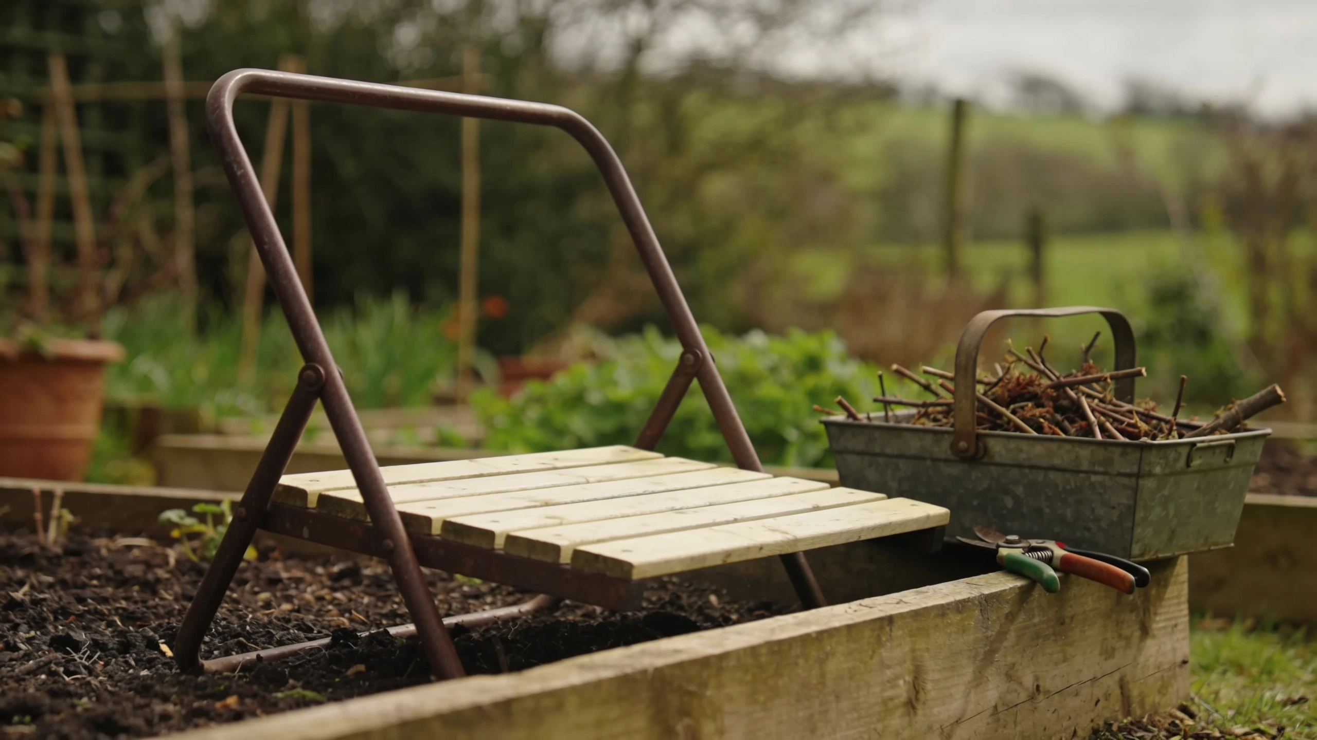 The same frame flipped over as a low seat Kneeler seat frame turned upside down so the pad becomes a low bench