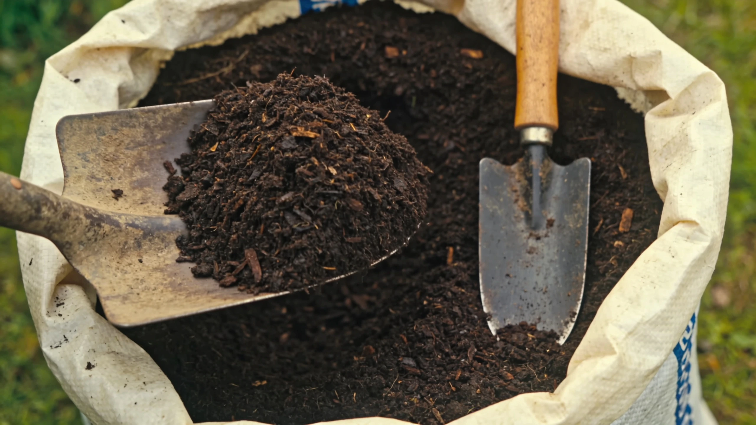 A wide mouth shovel for moving compost by the barrow Wide mouth shovel lifting compost from a barrow into a raised bed