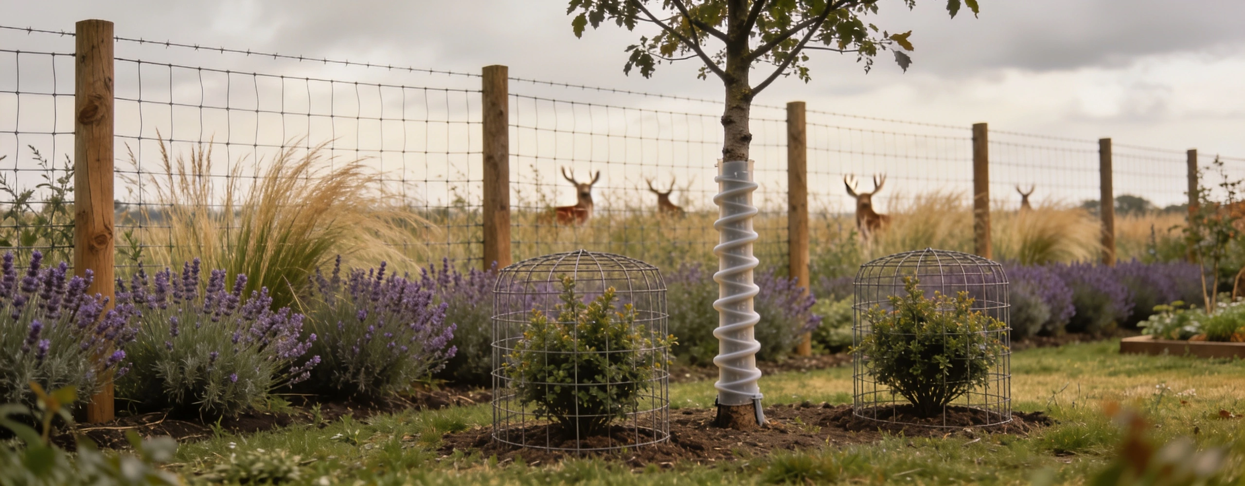 The only reliable answer, plus the cheap partial ones Tall wire mesh deer fence with aromatic planting inside and a guard on a young tree trunk