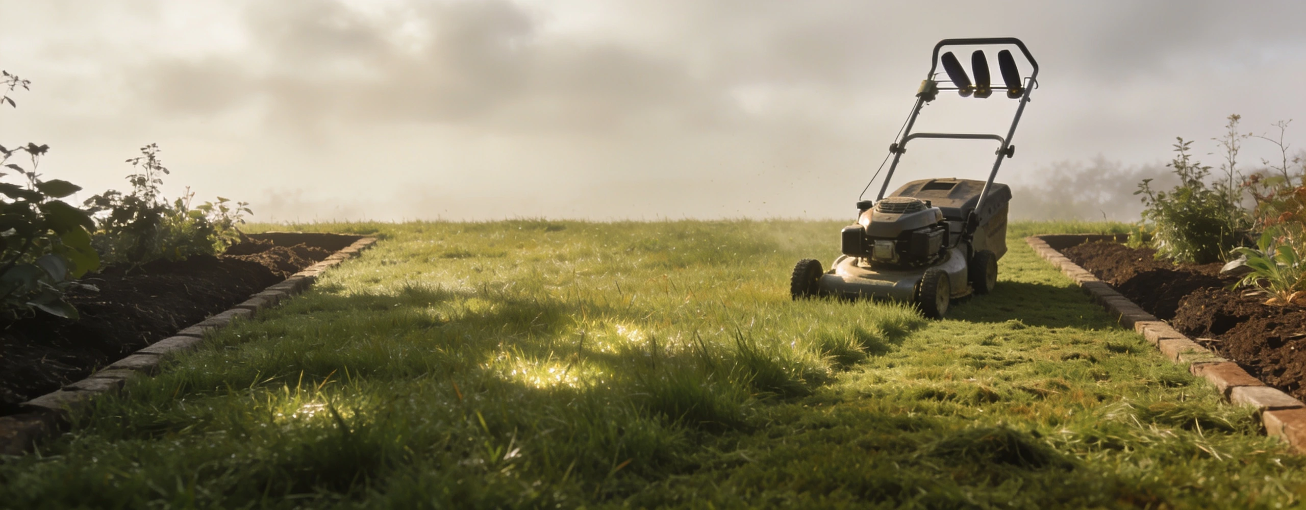 An ordinary lawn, cut long and left alone Healthy family lawn cut fairly long in a deliberate rectangle with deep borders either side