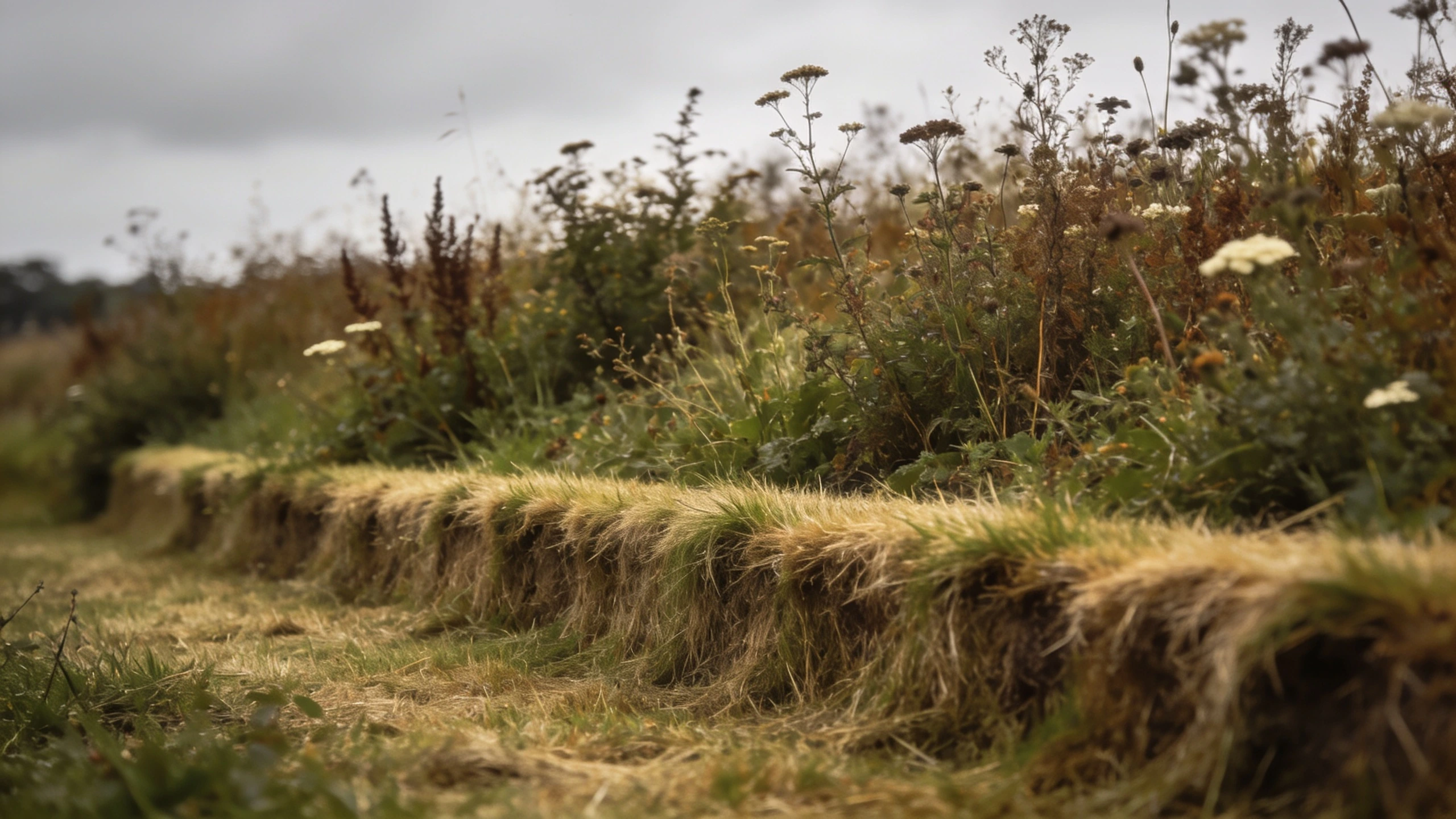 A mown strip framing loose native planting Loose meadow style native planting with a crisply mown grass strip along its front edge