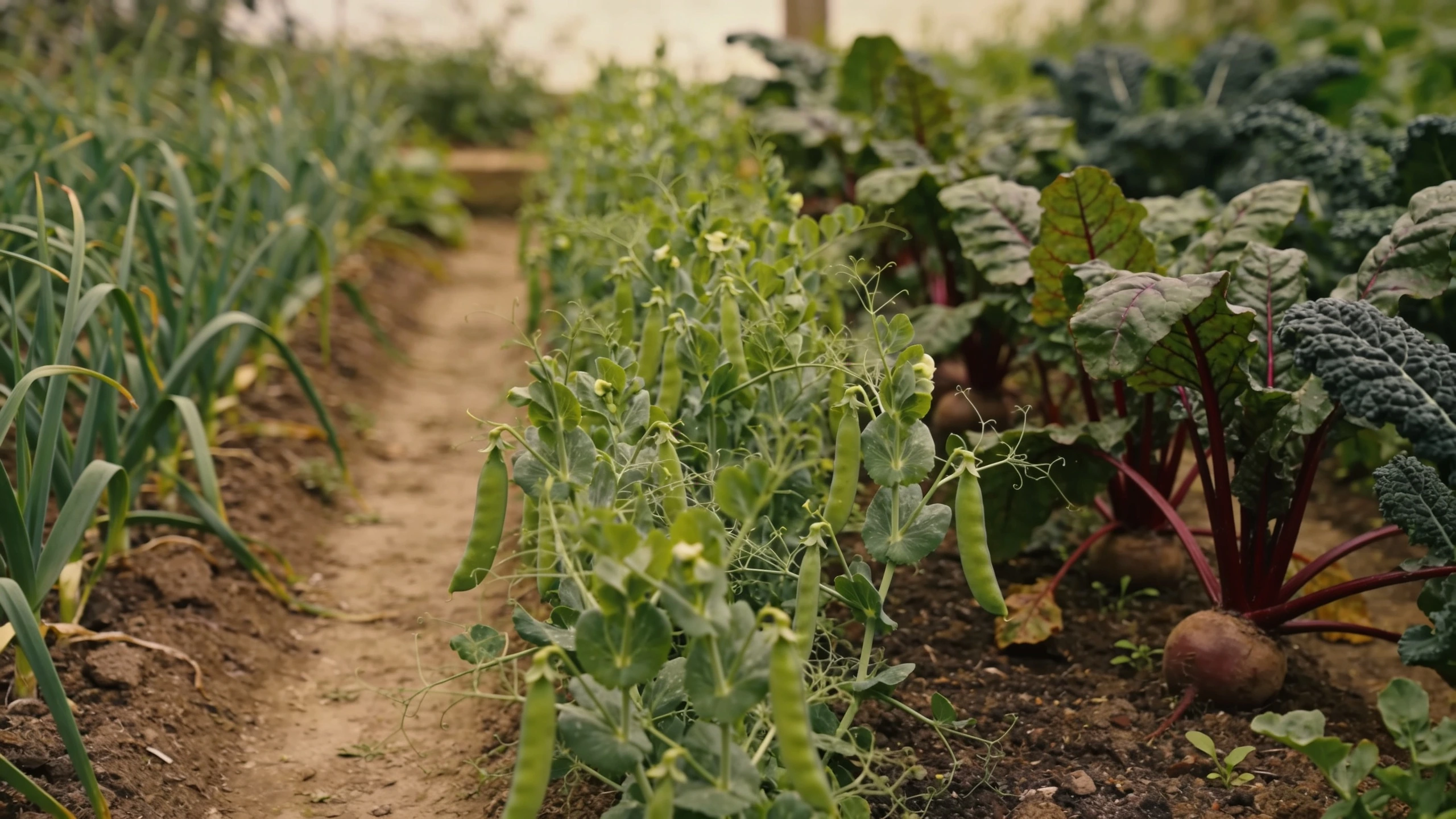 A small plot worked intensively, the way the plans intended Small vegetable plot with close-planted rows of beans, chard, beetroot and kale and narrow paths